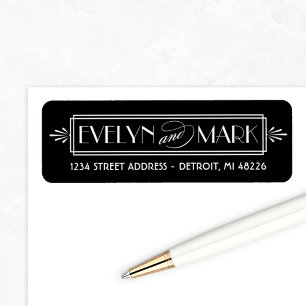 Black Art Deco Wedding Monogram Address