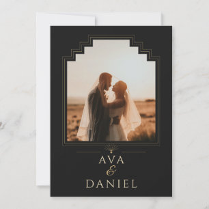 Black Art Deco Window Photo Wedding Invitation