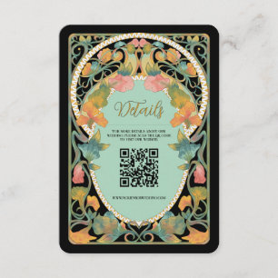 Black Art Nouveau QR Code Wedding Enclosure Card