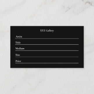 Black Artwork Display Label Card Template