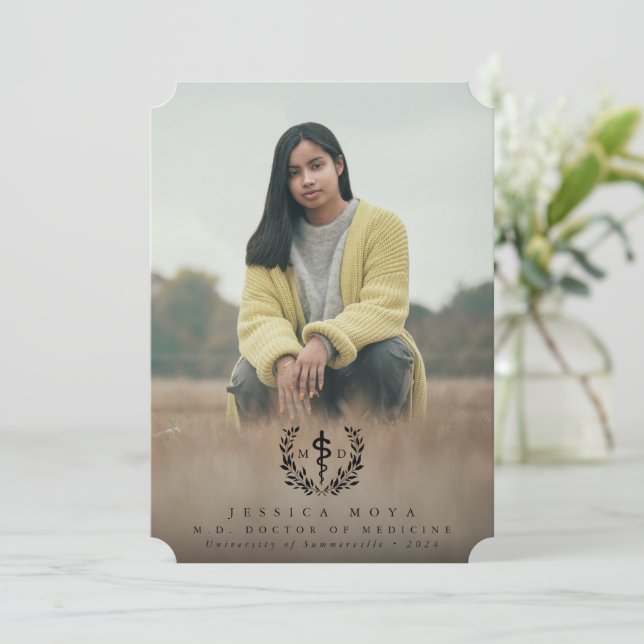 Black Asclepius MD Doctor of Medicine Graduation Announcement (Standing Front)