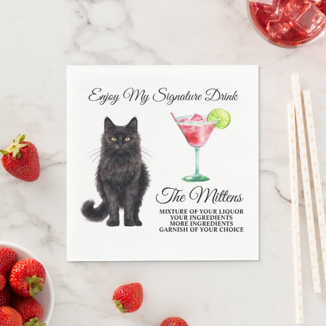 Black Asian Cat Signature Drink Wedding pet Napkin (Insitu)