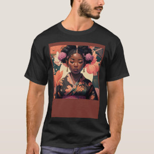 Black Asian woman wearing a kimono Afro Asian T-Shirt