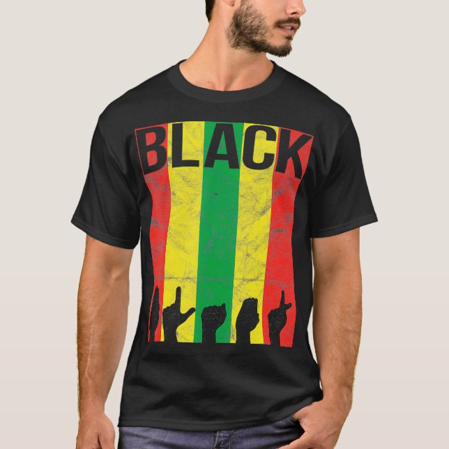 Black ASL Sign Language Black History T shirt Retr (Front)