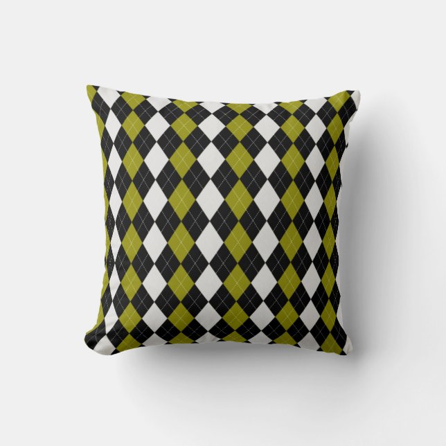Black & ASPARAGUS GREEN Diamonds ARGYLE Pattern Cushion (Front)
