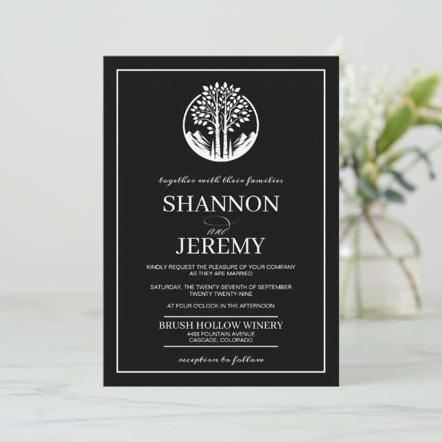 Black Aspen Tree Wedding Invitation (Standing Front)