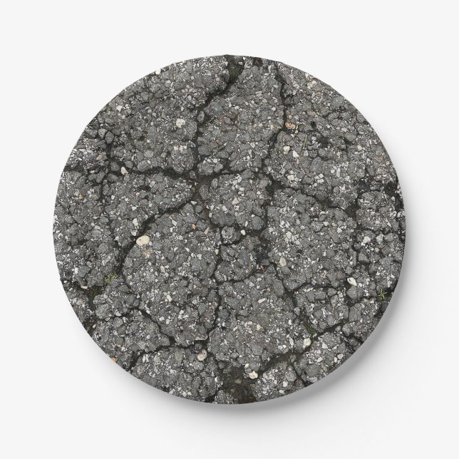 Black Asphalt Street Paving Cement Paper Plate (Front)