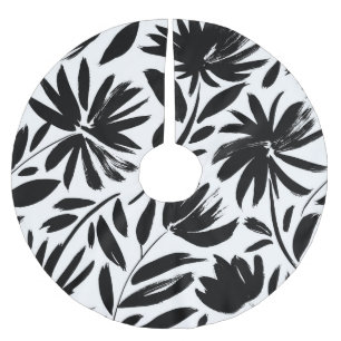 Black aster: vintage chrysanthemum pattern brushed polyester tree skirt