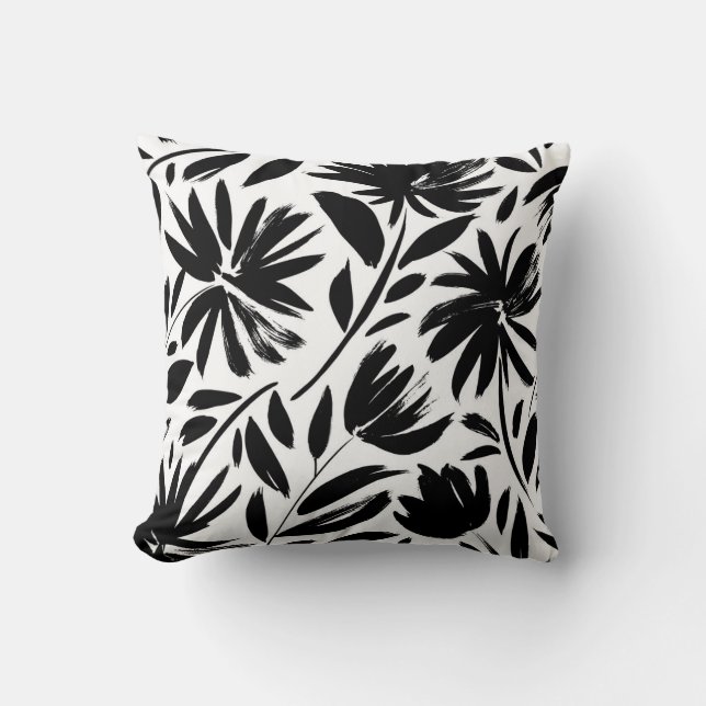 Black aster: vintage chrysanthemum pattern cushion (Front)