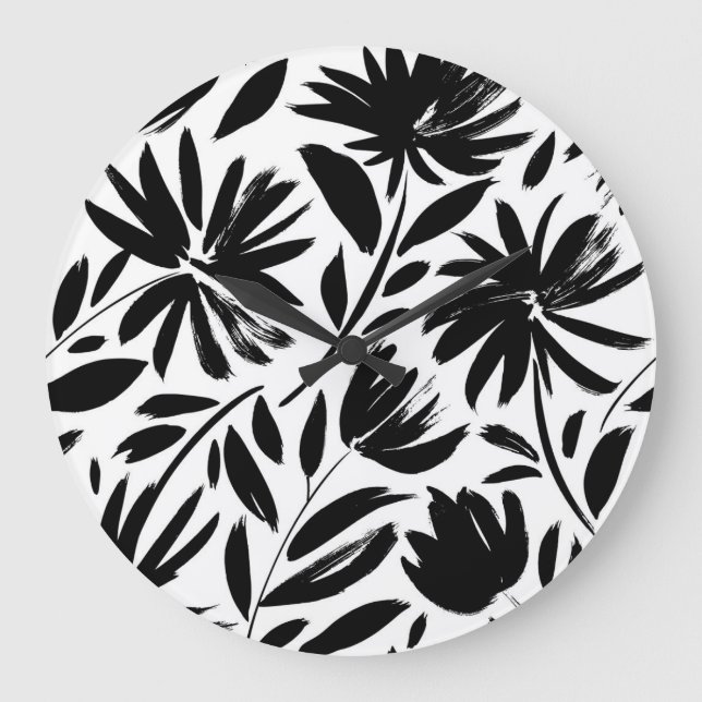 Black aster: vintage chrysanthemum pattern large clock (Front)