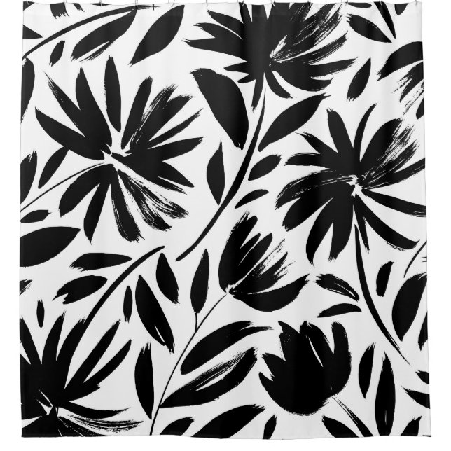 Black aster: vintage chrysanthemum pattern shower curtain (Front)