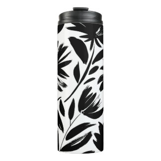 Black aster: vintage chrysanthemum pattern thermal tumbler