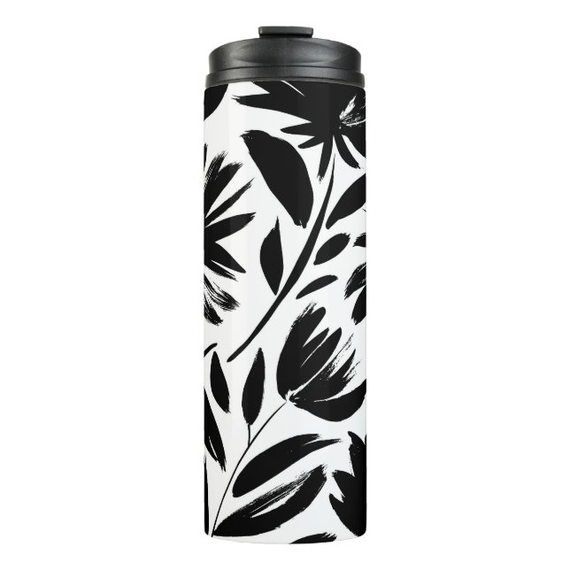 Black aster: vintage chrysanthemum pattern thermal tumbler (Front)