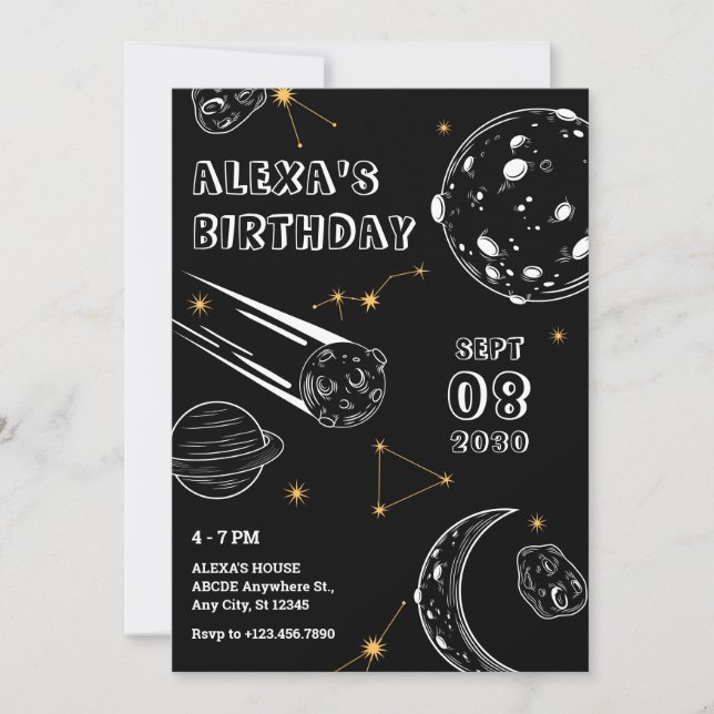 Black astrology moon birthday  invitation (Front)