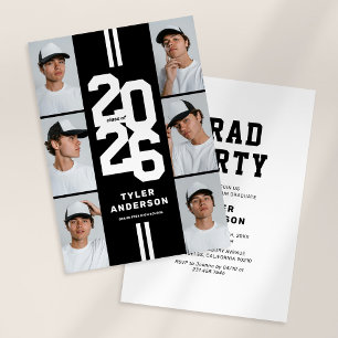Black Athletic Photo Collage Graduation Party Invitation