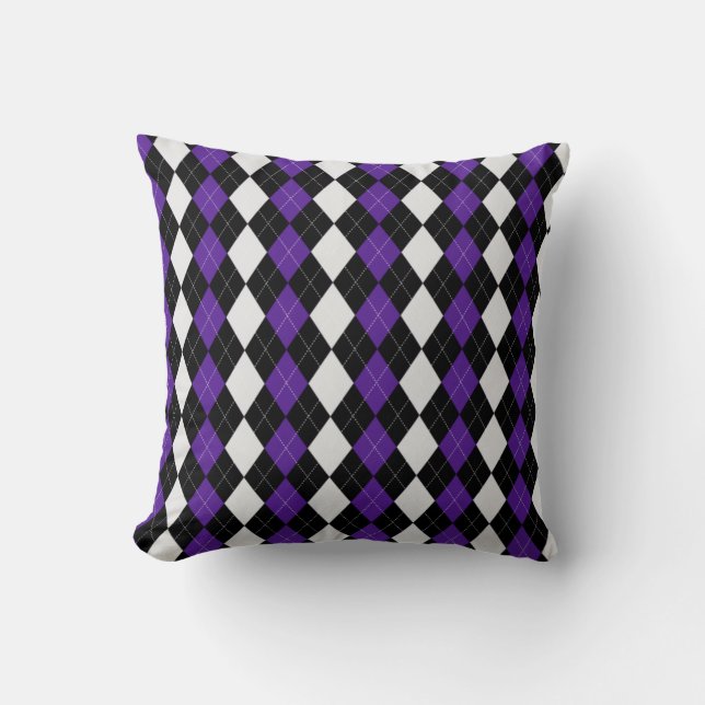 Black & AUBERGINE PURPLE Diamonds ARGYLE Pattern Cushion (Front)