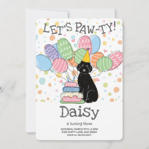 Black Aussiedoodle Birthday Party Invitation