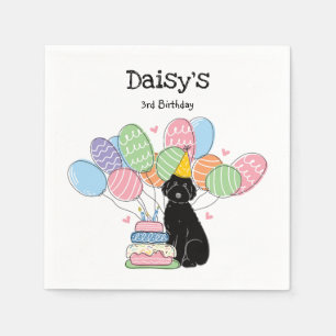 Black Aussiedoodle Dog Birthday Party Paper  Napkin