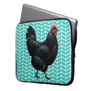 Black Australorp Chicken On A Chevron Background Laptop Sleeve