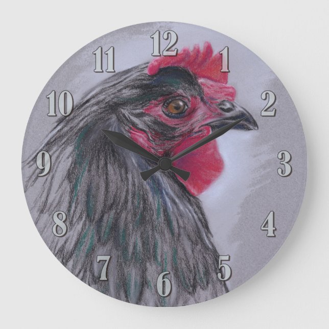 Black Australorp Hen Large Clock (Front)