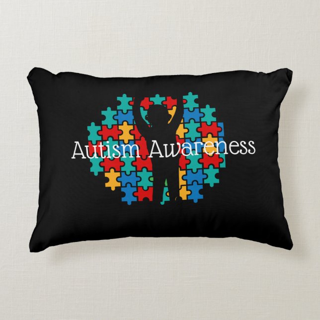 Black Autism Awareness puzzle  Decorative Cushion (Front)