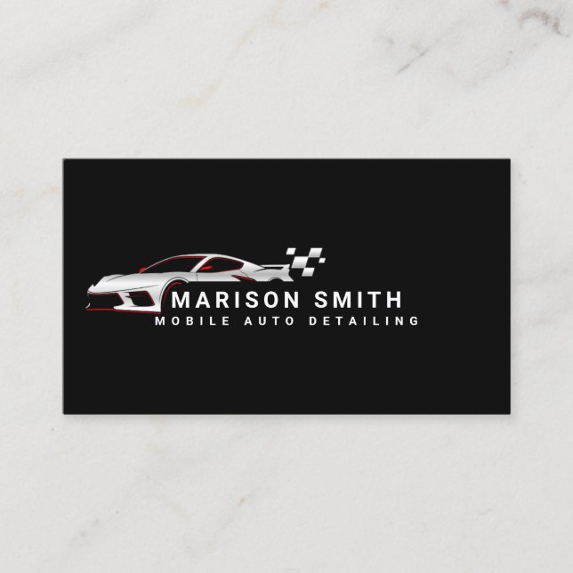 Black Auto Detailing, Auto Repair Logo Black Busin Business Card (Front)