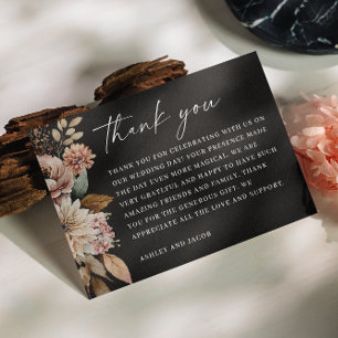 Black Autumn Blossom Boho Fall Floral Wedding Thank You Card