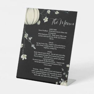 Black Autumn Pumpkin Wedding Menu Pedestal Sign