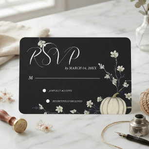 Black Autumn Pumpkin Wedding RSVP Card