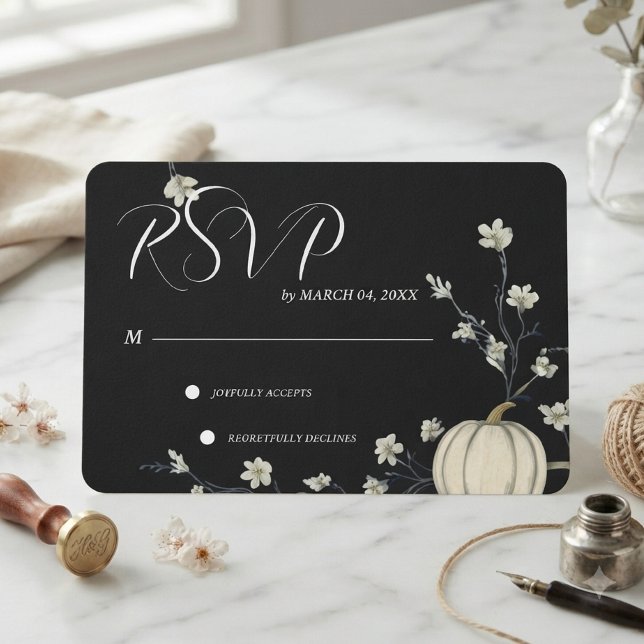 Black Autumn Pumpkin Wedding RSVP Card (Creator Uploaded)