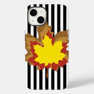 Black Autumnal Stripes with Leaves Case-Mate iPhone 14 Case