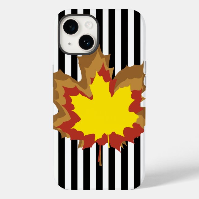 Black Autumnal Stripes with Leaves Case-Mate iPhone Case (Back)