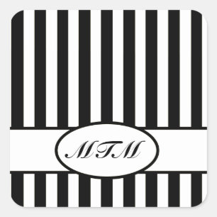 Black Autumnal Stripes with monogram Square Sticker
