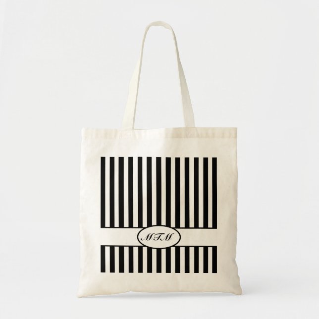 Black Autumnal Stripes with monogram Tote Bag (Front)