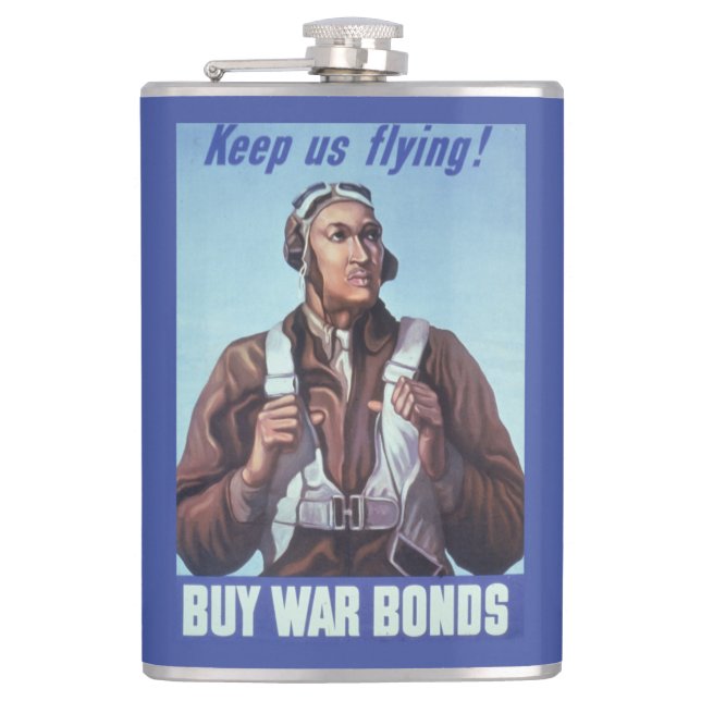Black Aviators: U.S. WW2 Military Fighting Service Hip Flask (Front)