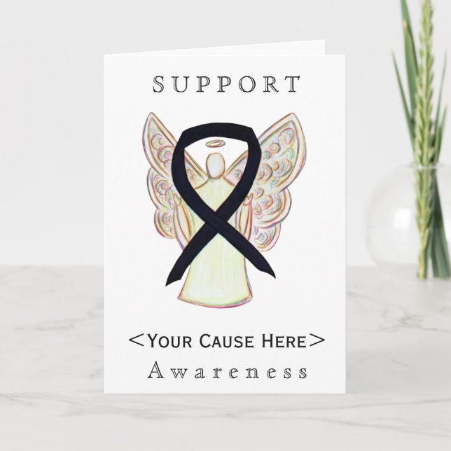 Black Awareness Ribbon Angel Customised Card (Front)