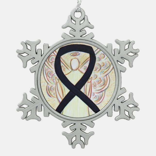 Black Awareness Ribbon Angel Customised Ornament (Front)