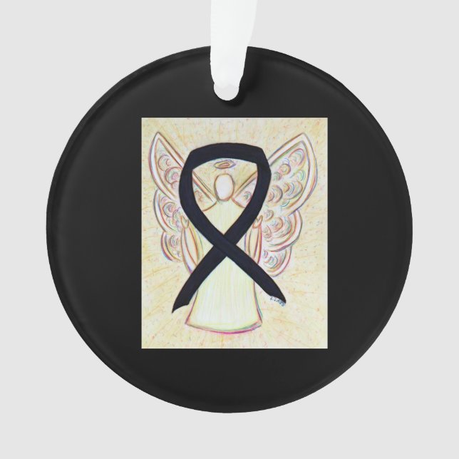 Black Awareness Ribbon Angel Customised Ornaments (Front)