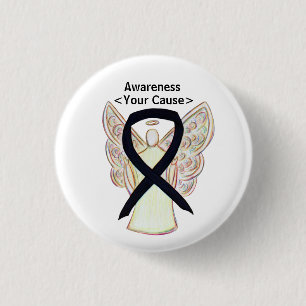 Black Awareness Ribbon Art Customised Angel Button