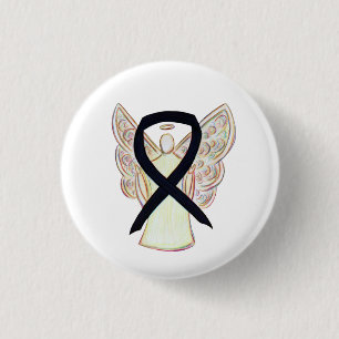 Black Awareness Ribbon Art Customised Angel Button
