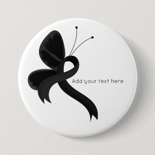 Black Awareness Ribbon Butterfly 7.5 Cm Round Badge
