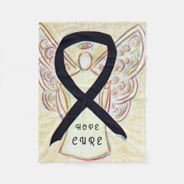 Black Awareness Ribbon Hope Cure Angel Blanket (Front)