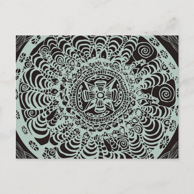 Black Aztec Mandala Postcard (Front)