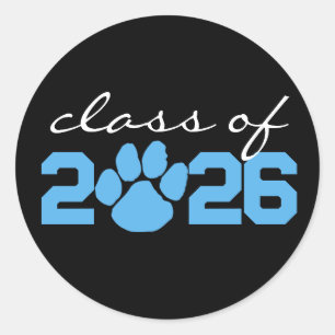 Black & Baby Blue Paw Print Graduation Stickers
