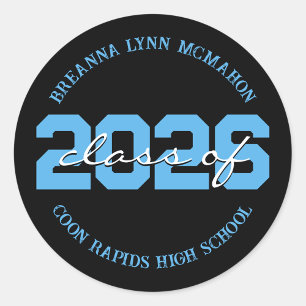 Black & Baby Blue Personalised Graduation Stickers