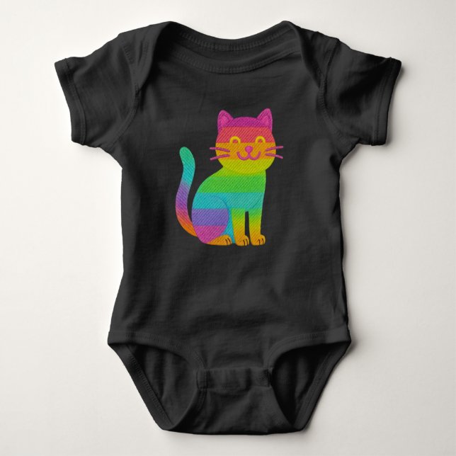 Black Baby Body 100 % cotton - Rainbow Kitten Baby Bodysuit (Front)