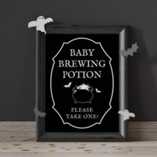Black  Baby Brewing Potion Halloween Baby Shower Poster