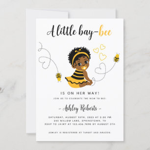 Black Baby Girl Bee Baby Shower Invitation