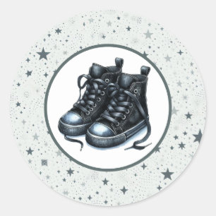 Black Baby High Tops Baby Shower Classic Round Sticker