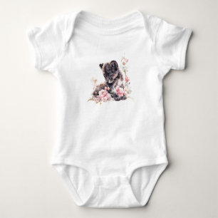 Black Baby Kitty Cat Black Panther Cub with Flower Bodysuit